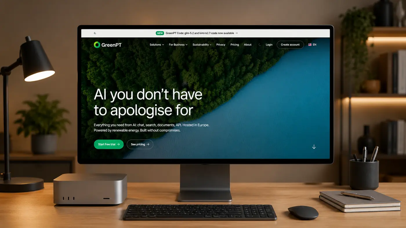 De GreenPT AI-suite in beeld op een desktopscherm
